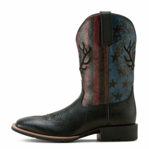 A left instep profile facing Ariat Men's Sport Liberty Antler Cowboy Boot.