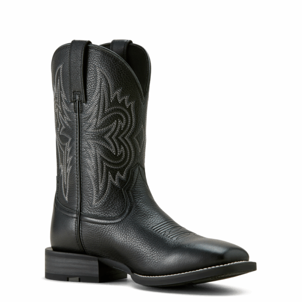 A 3/4 turned Ariat Men's Western Big Rig Black Deertan Cowboy Boot.