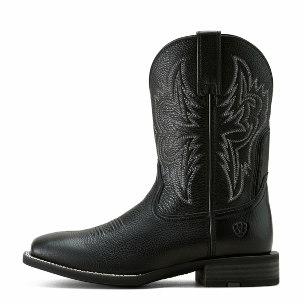 A left instep profile facing Ariat Men's Western Big Rig Black Deertan Cowboy Boot.