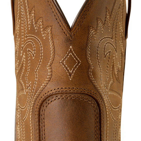 A look at the toe shape of an Ariat Men's Big Rig Distressed Brown Cowboy Boot.