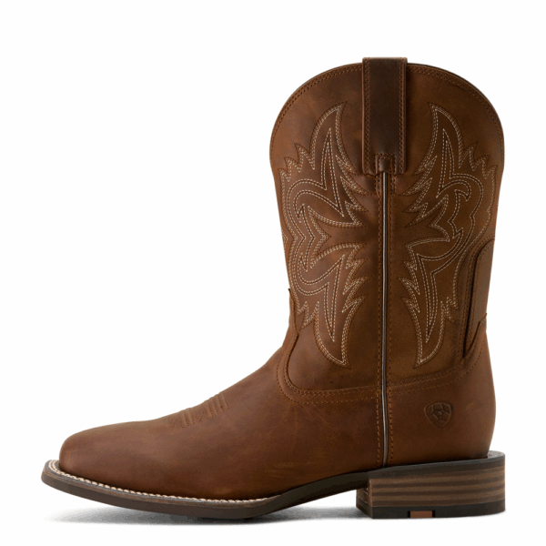 A left instep profile facing Ariat Men's Western Big Rig Distressed Brown Cowboy Boot.