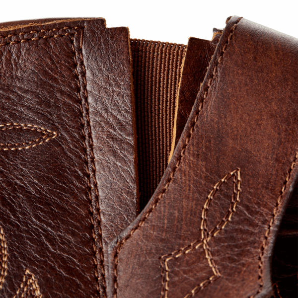 A look at the detail on the upper vamp of an Ariat Women's Taytum X Toe Rich Clay Western Boot.