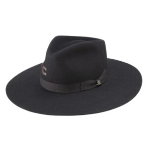 A 3/4 turned Charlie 1 Horse Highway Black Felt Western hat.
