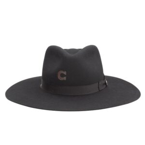 A front-facing look at the Charlie 1 Horse Highway Black Felt Western hat.