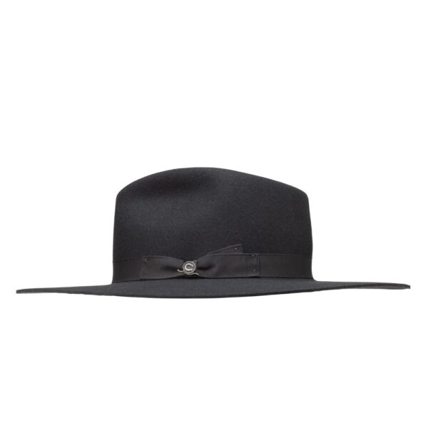 A profile look at the Charlie 1 Horse Highway Black Felt Western hat.