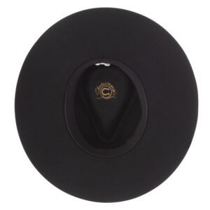 A shot of the underbrim on a Charlie 1 Horse Highway Black Felt Western Hat.