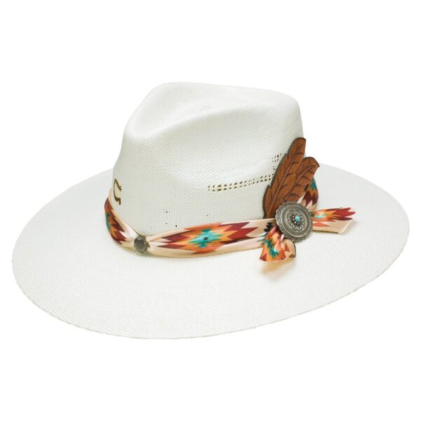 A 3/4 turned Charlie 1 Horse Navajo Fashion Hat.