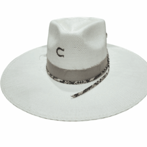 A front-facing look at the Charlie 1 Horse Spear Point White Straw Fashion Hat.