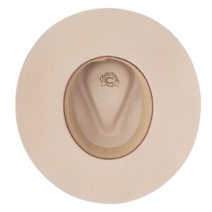 A shot of the underbrim on a Charlie 1 Horse Women's Silver Belly Highway Fedora hat.