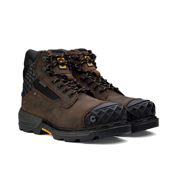 A 3/4 turned pair of Chinook Pallet Jack 6" Brown Waterproof Composite Toe Lace-Up Work Boots.