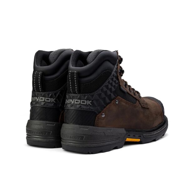 A look at the back and heel of a pair of Chinook Pallet Jack 6" Brown Waterproof Composite Toe Lace-Up Work Boots.