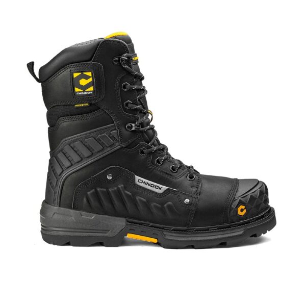 A right profile facing Chinook Scorpion 9" Black Waterproof Composite Toe Lace-Up Work Boot.