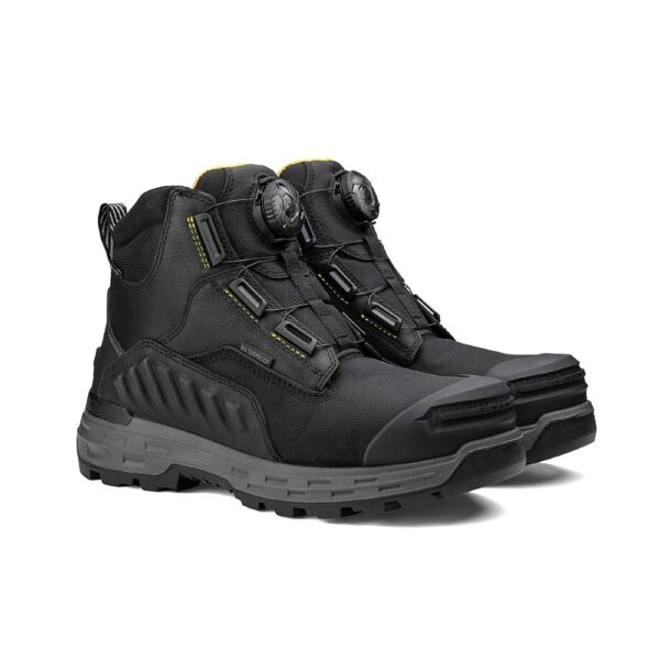 A 3/4 turned pair of Chinook Wildwood 6" Black Turbolace Waterproof Composite Toe Work Boot.