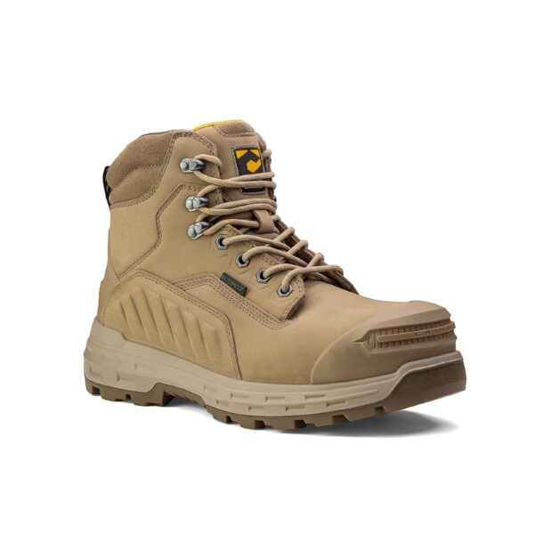 A 3/4 turned Chinook Wildwood 6" Stone Waterproof Composite Toe Lace-Up Work Boot.