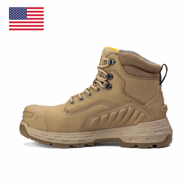 A left instep profile facing Chinook Wildwood 6" Stone Waterproof Composite Toe Lace-Up Work Boot.