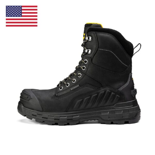 A left instep profile facing Chinook Wildwood 8" Black Waterproof Composite Toe Lace-Up Work Boot.