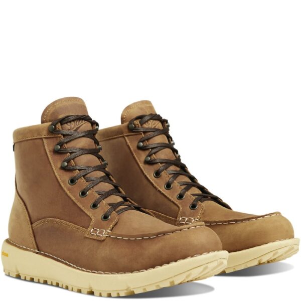 A 3/4 turned pair of Danner Men's Logger Moc 917 GTX Waterproof 6" Work Boots.