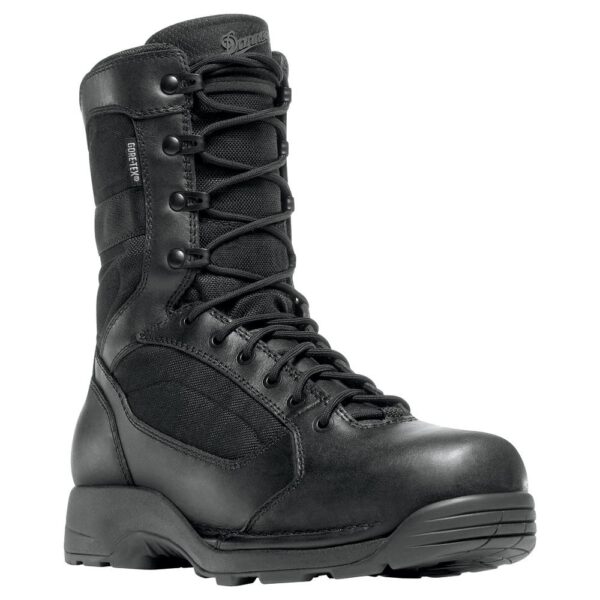 A 3/4 turned Danner Men's Striker Torrent Waterproof Side-Zip 8" Uniform Boot.