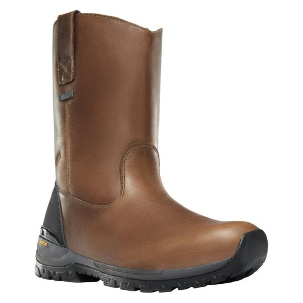 A 3/4 turned Danner Men's Stronghold Waterproof Composite Toe Pull-On Work Boot.