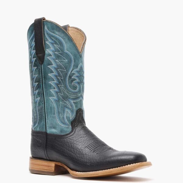 A 3/4 turned Durango Arena Pro Black and Blue Lagoon Western Boot.