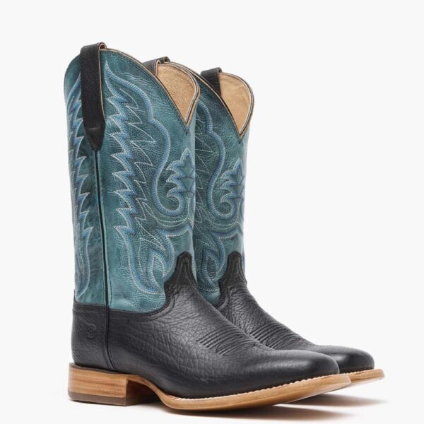 A 3/4 turned pair of Durango Arena Pro Black and Blue Lagoon Western Boots.