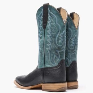 A look at the backs and heels of a pair of Durango Arena Pro Black and Blue Lagoon Western Boots.