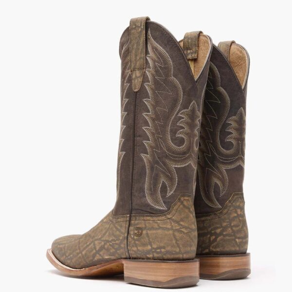 A look at the backs and heels of a pair of Durango Arena Pro Rustic Tobacco Western Boots.