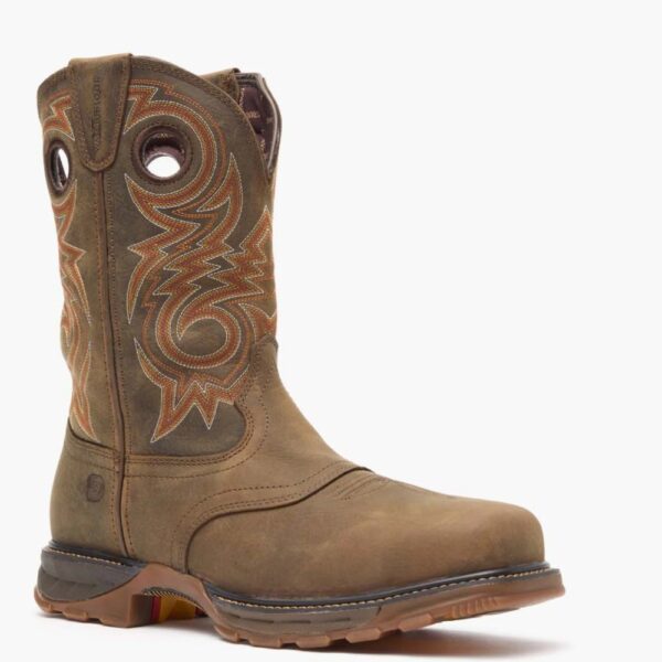 A 3/4 turned Durango Maverick XP Waterproof Composite Toe Western Pull-On Work Boot.