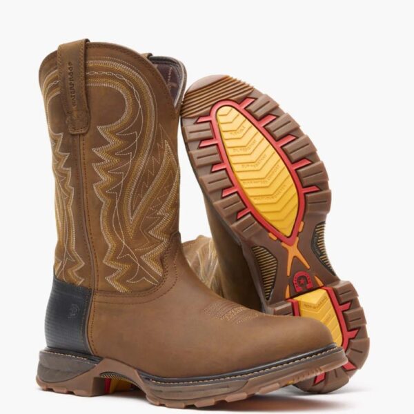 A 3/4 turned pair of Durango Maverick XP Waterproof Pull-On Work Boots.