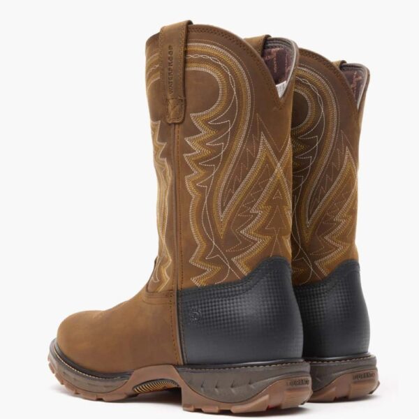 A look at the backs and heels of a pair of Durango Maverick XP Waterproof Pull-On Work Boots.