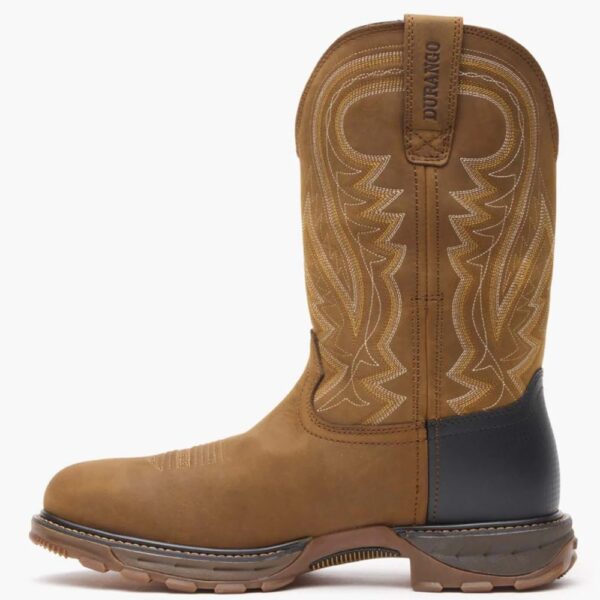 A left profile facing Durango Maverick XP Waterproof Western Steel Toe Pull-On Work Boot.