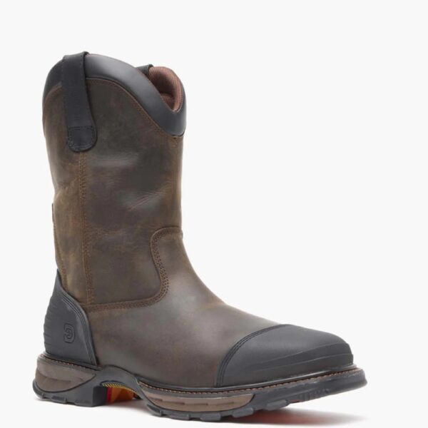 A 3/4 turned Durango Maverick XP Waterproof Western Steel Toe Pull-On Work Boot.