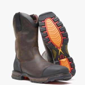 A 3/4 turned pair of Durango Maverick XP Waterproof Western Steel Toe Pull-On Work Boots.