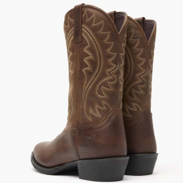 A look at the backs and heels of a pair of Durango Shyloh Brown Western Boots.