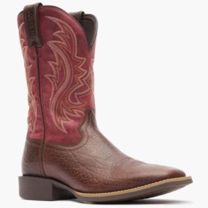 A 3/4 turned Durango Shyloh Mahogany and Dynamite Red Western Boot.