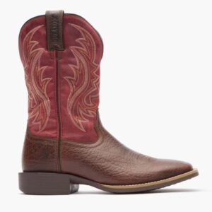 A right profile facing Durango Shyloh Mahogany and Dynamite Red Western Boot.