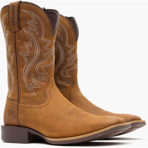 A 3/4 turned pair of Durango Shyloh Saddle Brown Western Boots.
