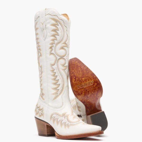 A 3/4 turned pair showing off the sole of a Durango Women's Crush Tall Western Boot.