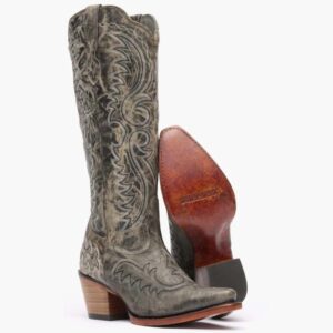 A 3/4 turned pair showing off the sole of a Durango Women's Crush Tall Western Boot.