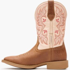A left profile facing Durango Women's Shyloh Honey Tan and Metallic Peach Western Boot.