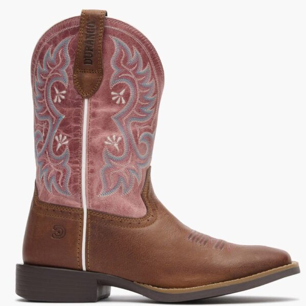 A right profile facing Durango Women's Shyloh Rusty Brown and Dusty Rose Western Boot.