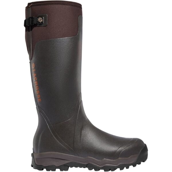 A right profile facing Lacrosse Men's Alphaburly Pro Waterproof Outdoor Rubber Boot.