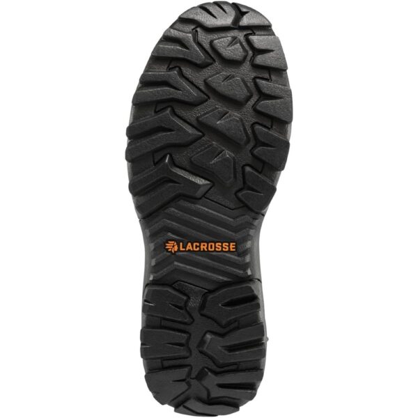 The sole of a Lacrosse Men's Alphaburly Pro Waterproof Outdoor Rubber Boot.