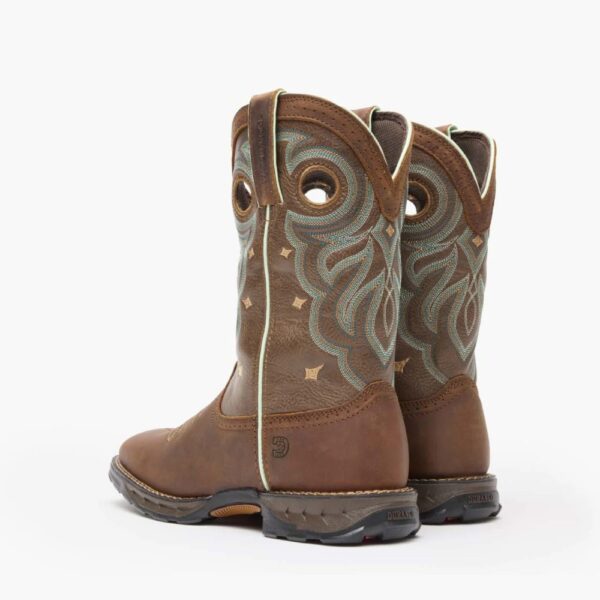 A look at the backs and heels of a pair of Durango Maverick Women's Waterproof Pull-On Work Boots.