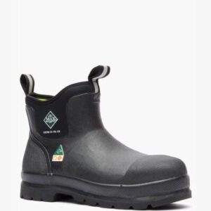A 3/4 turned Muck Men's Chore Classic CSA Steel Toe Pull-On Boot.