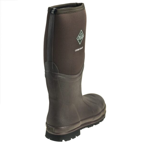 A look at the back and heel of a Muck Men's Chore Cool Steel Toe Tall Pull-On Boot.