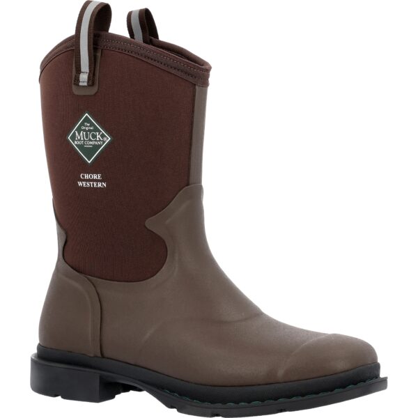 A 3/4 turned Muck Men's Chore Mid Western Pull-On Work Boot.