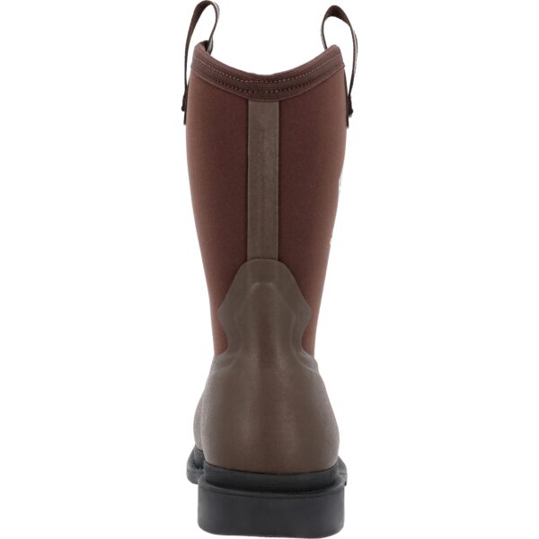 A look at the back and heel of a Muck Men's Chore Mid Western Pull-On Work Boot.