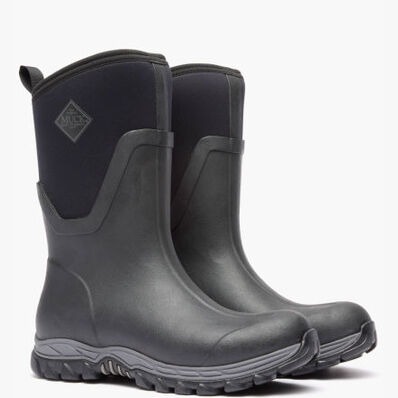 A 3/4 turned pair of Muck Women's Arctic Sport II Mid Rubber Boot.