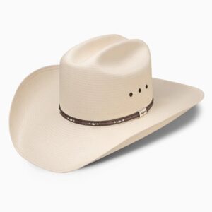 A 3/4 turned Resistol 10X Kingman Straw Cowboy Hat.